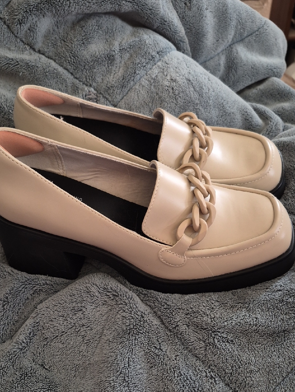 Call It Spring Cream Chain-Trim Block Heel Loafers